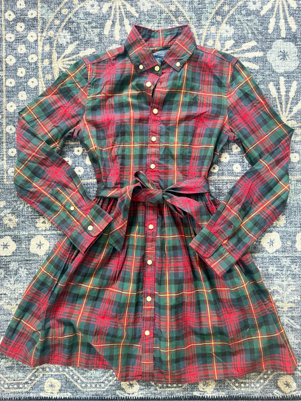 Ralph Lauren Kids Red & Green Plaid Shirt Dress with Tie Waist